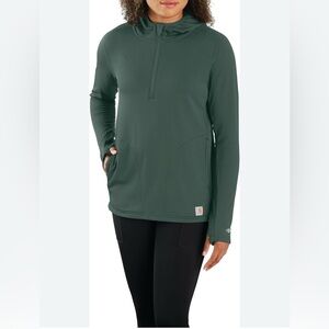 🆕Carhartt Women's Forest Green Force Relax Fit Half Zip Hooded T-Shirt S🆕